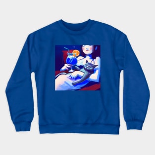 Vacation Lady Loves a Good Cocktail and Her Blue Cat Crewneck Sweatshirt